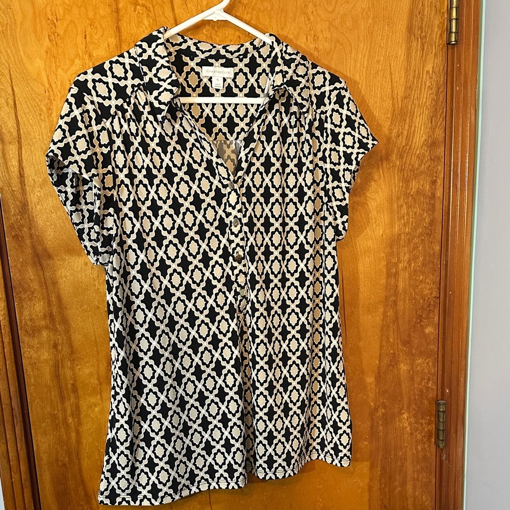 Charter Club Black and Cream 1/2 Button Down Shirt